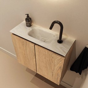 Mondiaz Ture DLux toiletmeubel 60cm washed oak met wastafel ostra midden met kraangat