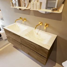 Mondiaz Vica DLux badmeubel 130cm chai 4 lades met wastafel ostra dubbel zonder kraangat