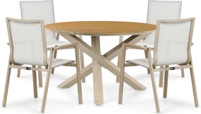 Tuinset Ronde Tuintafel 4 personen 125 cm Aluminium Zand/Beige Lifestyle Garden Furniture Fiora/Ancona