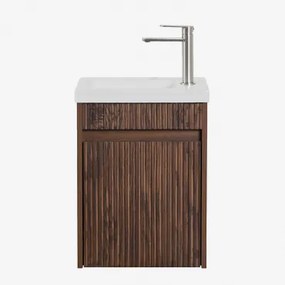 Narek Zwevend Houten Badkamermeubelset Met Geïntegreerde Wastafel Donker Hout & Spiegelloze & Geborsteld Grijs ↑20 Cm Met - Sklum