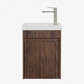 Narek Zwevend Houten Badkamermeubelset Met Geïntegreerde Wastafel Spiegelloze & Donker Hout & Geborsteld Grijs ↑20 Cm Met Aftapkraan Zonder Overloop A