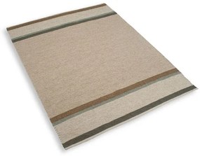 Vloerkleed, gerecycled katoen, beige streep multicolor, groot