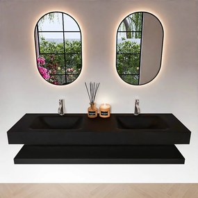 Zaro Alan badmeubel 160cm met planchet urban en vrijhangende wastafel cloud dubbel 2 kraangaten urban