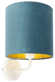 Stoffen Vintage wandlamp wit met blauwe velours kap - Matt Retro E27 rond Binnenverlichting Lamp