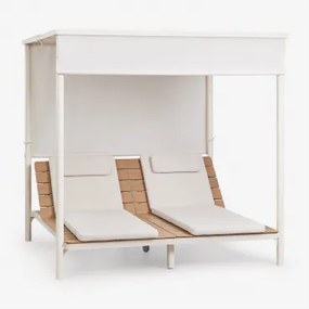 Reclameerbare Balinese Bed Van Hout En Staal Sirka Gardenia Wit - Sklum