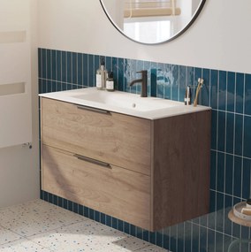 Saqu Lima badmeubel incl. glans witte keramische wastafel 100x46x61cm toffee – mat zwarte greep