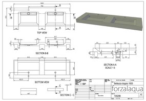 Forzalaqua Bellezza wastafel 160x50cm met 2 kraangaten graniet