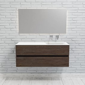 Zaro Valencia Solid Surface badmeubel 120cm donker eiken zonder kraangat spoelbak rechts met 2 lades