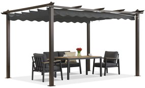 Barbados terraspergola 3x4 m met Garden Point hout-antraciet gordijnen