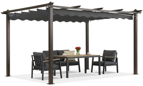 Barbados terraspergola 3x4 m met Garden Point hout-antraciet gordijnen