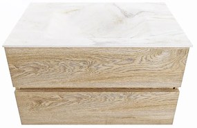 Mondiaz Vica DLux badmeubel 80cm washed oak 2 lades met wastafel ostra midden zonder kraangat