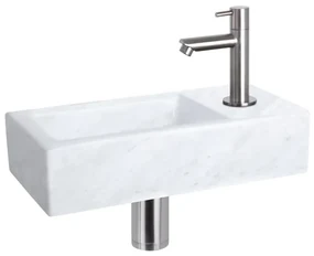 Differnz Helios fonteinset - 37.5x18.5x9.5cm - Rechthoek - 1 kraangat - Recht matte chromen kraan - Mineraalsteen Marmer 38.401.35