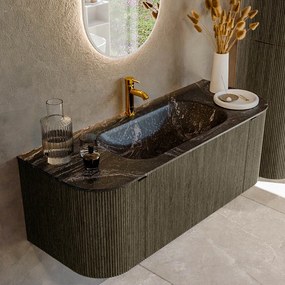 Mondiaz Kurve-dlux 120cm badmeubel ronding links/rechts shadow met 1 lade en 2 deuren en wastafel big small midden 1 kraangat lava