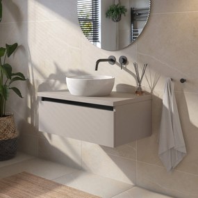 Saqu Gaia badmeubel incl. afdekblad 80x51x32cm mat greige – zwarte greeplijst