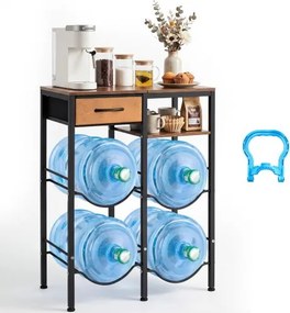 VEVOR Waterkanhouder, 4 lagen, dubbele rijen, voor 4 flessen, waterkanrek met opbergvak en lade, waterdispenserrek, waterflessenrek, watercontainerrek voor keuken en woonkamer