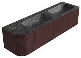 Mondiaz Kurve-dlux 165cm badmeubel ronding links ruby met 2 lades en 1 deur en wastafel stor small dubbel/rechts zonder kraangat lava