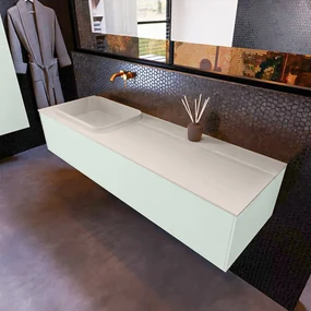 Mondiaz Erin 150cm badmeubel Greey met 1 lade en beige wastafel links zonder kraangaten