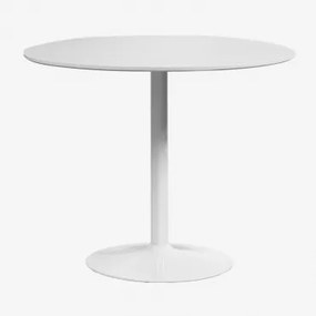 Ronde Eettafel In Mdf En Ijzer Yvetta Wit & Ø90 Cm & Wit - Sklum