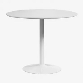 Ronde Eettafel Van Mdf En Ijzer Yvetta Wit & Wit & Ø90 Cm - Sklum