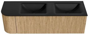 Mondiaz Kurve 145cm badmeubel ronding links oak met 1 lade en deur en wastafel cloud dubbel/rechts zonder kraangat urban