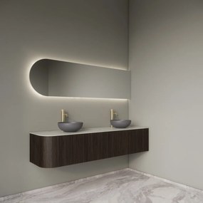 Gliss Design Alluro badmeubel ribbelfront met ronding links 180cm ebony en wit marmer toppaneel