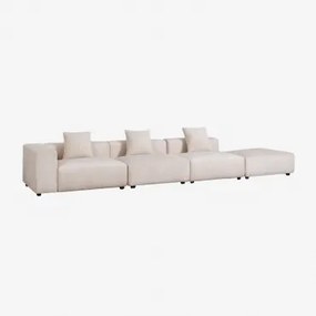 Linker Modulaire Hoekbank Met 3 Zitplaatsen Met Hoge Armleuning En Poef (↔︎450 Cm) Bruna Corduroy Beige – Linnen - Sklum