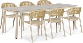 Tuinset 6 personen 220 cm Kunststof Taupe Domani Furniture Toscano/Tavano