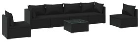 vidaXL 7-delige Loungeset met kussens poly rattan zwart