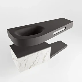Mondiaz Riva badmeubel 120cm Carrara met 1 lade en wastafel links 0 kraangaten Dark Grey