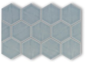 Hoogglans Handvorm Wandtegel 10.8x12.4 Cm Hexagon Princeton Licht Blauw RBT55