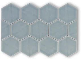 Hoogglans Handvorm Wandtegel 10.8x12.4 Cm Hexagon Princeton Licht Blauw RBT55