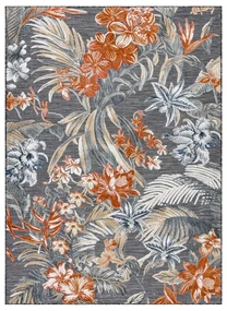 Tapijt Structural BOTANIC 65262 bloemen, plat geweven op het balkon, terras - zwart