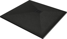 Mexen Stone+ vierkante composiet douchebak 80 x 80 cm, zwart, zwarte bedekking - 44708080-B