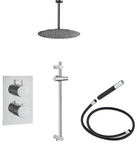 Saniclear Talpa Pro inbouwregendouche 30cm met plafondarm en glijstang chroom-zwart