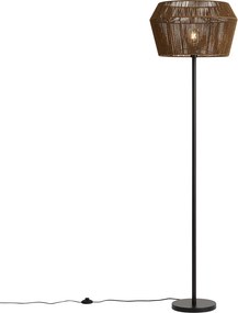 Vloerlamp zwart met bruine papieren touw kap 50/50/30 - Simplo