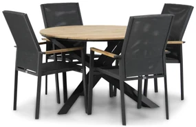 Tuinset Ronde Tuintafel 4 personen 120 cm Aluminium/Aluminium/teak/Aluminium/textileen Grijs Presto Ricadi