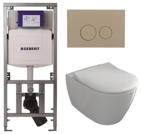 Villeroy & Boch Subway 2.0 Toiletset - Geberit inbouwreservoir - diepspoel - wandcloset - directflush - bedieningsplaat taupe - ronde knoppen - wit 0701131/SW1102378/ga26028/ga91964/