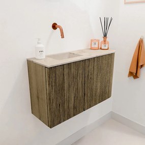 Mondiaz Joya DLux 70cm toiletmeubel ronding rechts dusk met wastafel faye links zonder kraangat frappe
