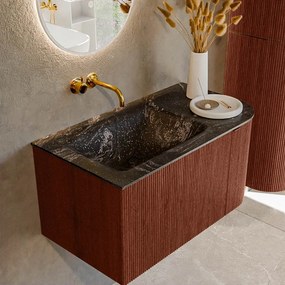 Mondiaz Kurve-dlux 85cm badmeubel ronding rechts ruby met 1 lade en deur en wastafel cloud links zonder kraangat lava