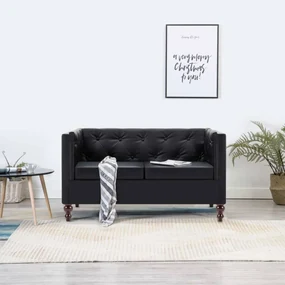 vidaXL Tweezitsbank Chesterfield-stijl kunstleren bekleding zwart