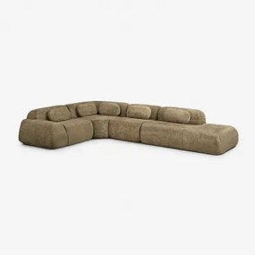 Modulaire Hoekbank Van 4 Delen Met Rechter Divan In Vacuüm Verpakte Chenille Merida Chenille Dik Saliegroen - Sklum