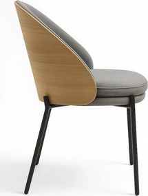 Set 6 Mos Grijze Stoffen Stoelen met Gestoffeerde Houten Rugleuning