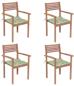 vidaXL Tuinstoelen 4 st met bladpatroon kussens massief teakhout