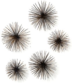Muurdeco, set van 5 metalen zee-egels, Uni