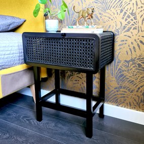 Nachtkastje Zwart Rotan - 50x30x60cm.