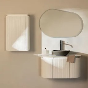 Carsone Houten Badkamermeubelset Wit & Wit & Rond Grijs Cement Ø40 Cm Tarsis & Ovaal Led En Anticondens 100x80 Cm Meunier & Zwart - Sklum