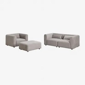Woonkamer Set Met 2-delige Modulaire Bank, Fauteuil En Poef Fogler Corduroy Licht Taupegrijs - Sklum