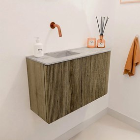 Mondiaz Joya DLux 70cm toiletmeubel ronding rechts dusk met wastafel faye links zonder kraangat glace