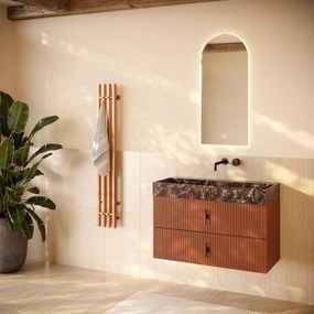 Muebles Murcia badmeubel ribbelfront 100cm terracotta met Dark Emperador wastafel zonder kraangat