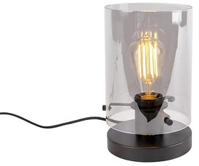 Design tafellamp zwart met smoke glas - Dome Design E27 cilinder / rond Binnenverlichting Lamp